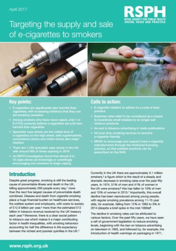 RSPH Smoking cessation and e cigarettes